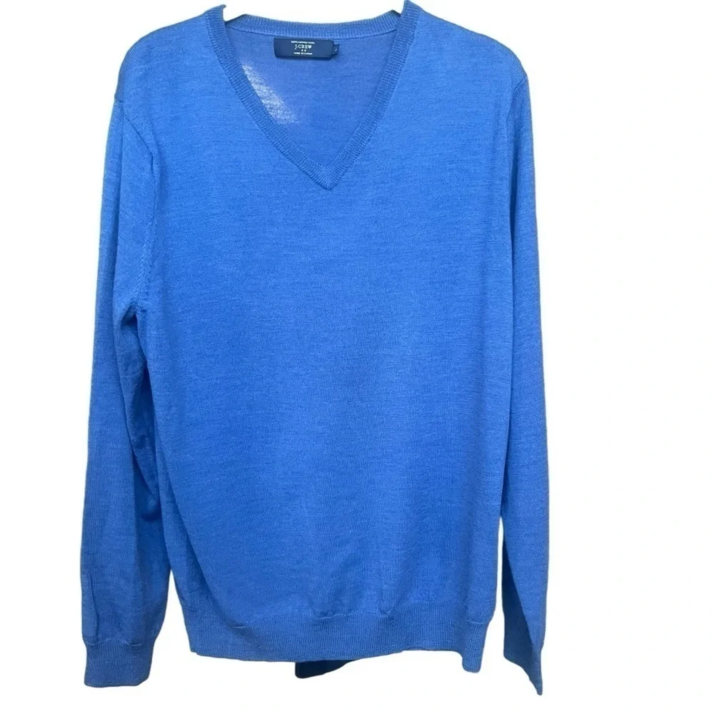 J. Crew 100% Merino Wool Blue V-neck Men's Sz Large Long Sleeve Pullover Sweater
